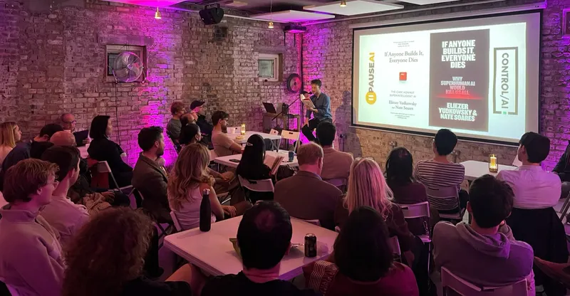 Alistair Reith at a PauseAI event